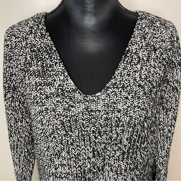 Rag & Bone Sweater Karen Chunky Knit V Neck Wool Blend Black White Size Medium - Picture 2 of 10